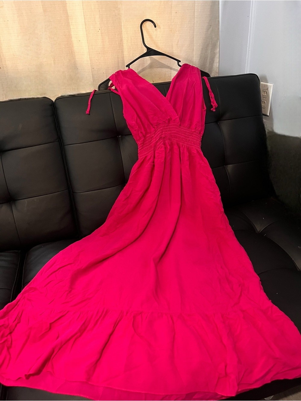 V-Neck Fuchsia Maxi Dress with Smocked Waist